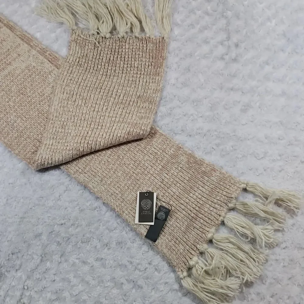 Vince Camuto Marled Shine Muffler Tasseled Scarf in Oatmeal Pink